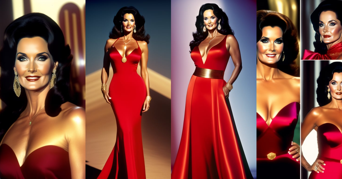 Lexica - Lynda Carter, high heels, red slit dress, clevage visible ...