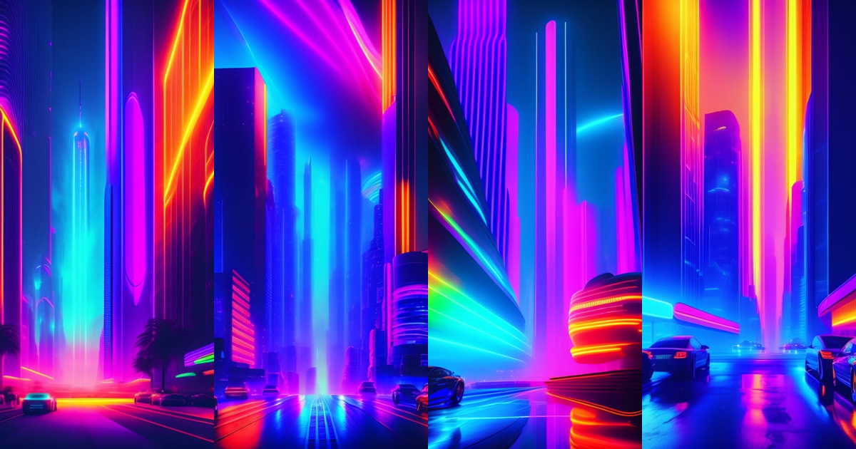 Lexica - A vibrant, futuristic cityscape at night, with glowing neon ...