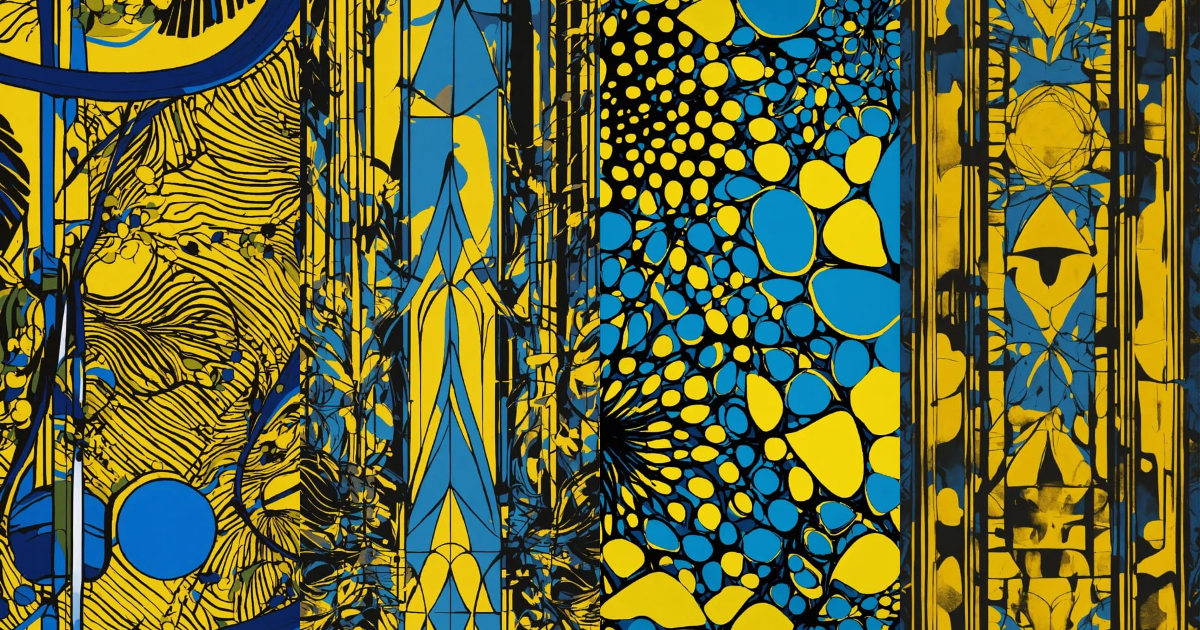 Lexica - Abstract ciral and yellow and blue print designs with contour ...