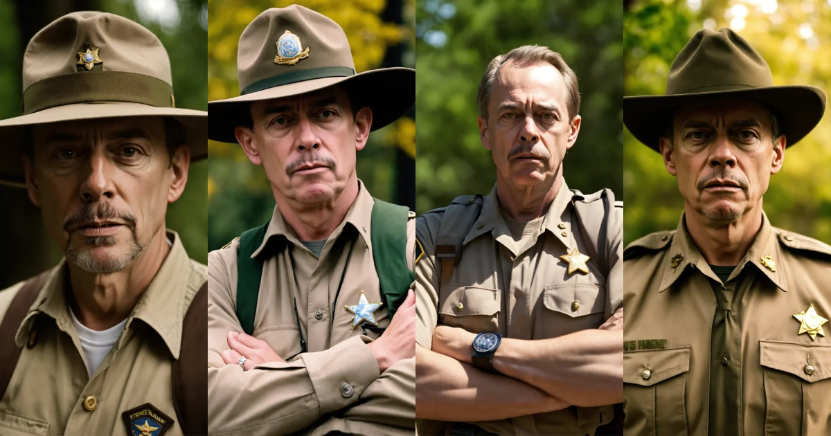 Lexica - Scared man, US PARK RANGER, FRONT VIEW, casual clothes, arms ...