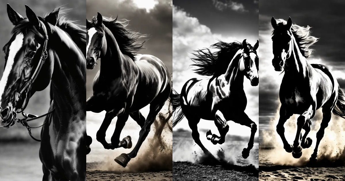 Lexica - Horse running galloping front on 3d photo realistic black and ...