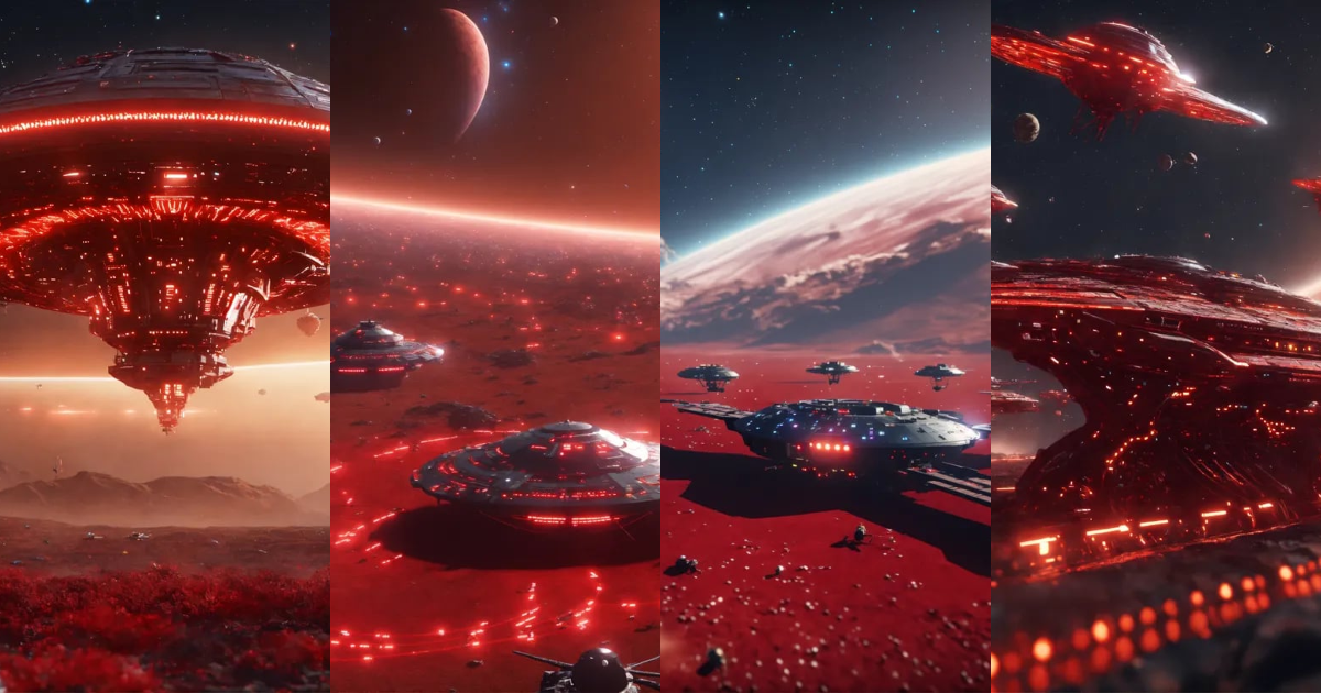 Lexica - Zoom out on fleet of long insect like organic alien space ...