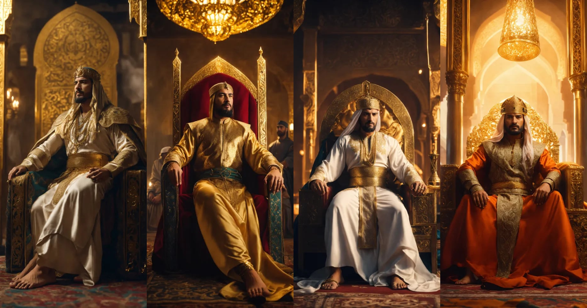Lexica - An epic fantasy scene featuring the sultan Saladin sitting on ...