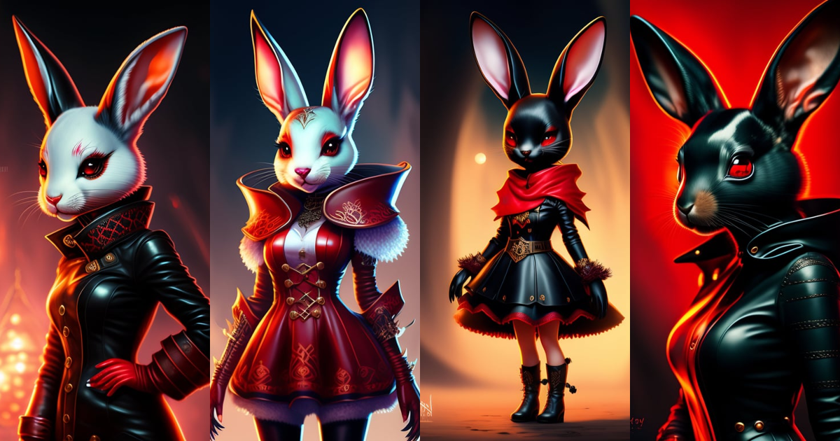 Lexica - A thin scary horror bunny with a small head wearing a a little ...