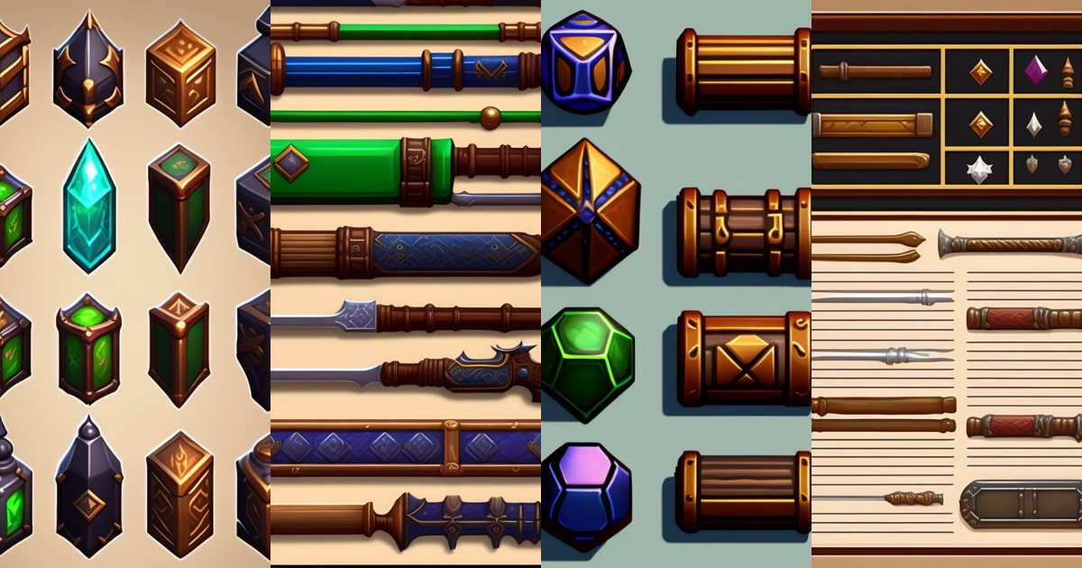 Lexica - Game rpg spritesheet of magic weapons artifacts