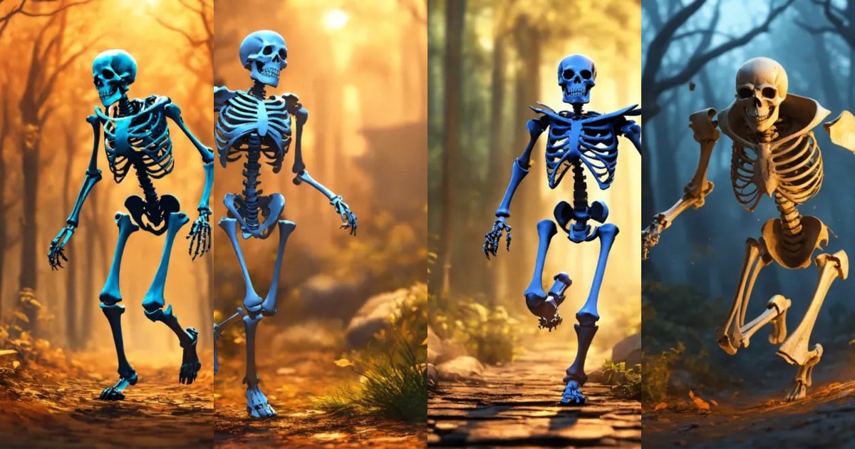 Lexica - Create a 3d image of a skeleton character running in a dungeon ...