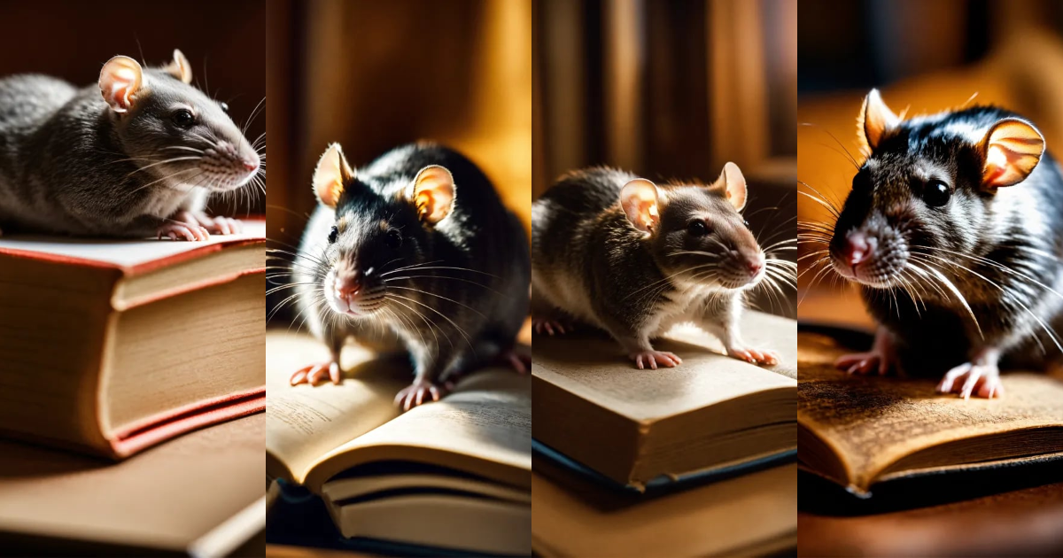 Lexica - Rat laying inside of book , elegant, luxury, clean, smooth ...