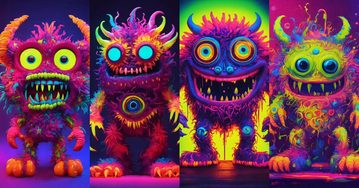 Lexica - Crazy fluroszing monster cartoon figure, in neon colors ...