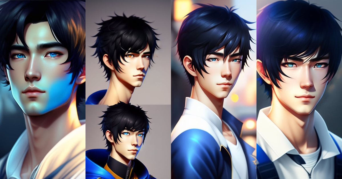 Lexica - Anime boy, black hair, blue eyes, photorealistic