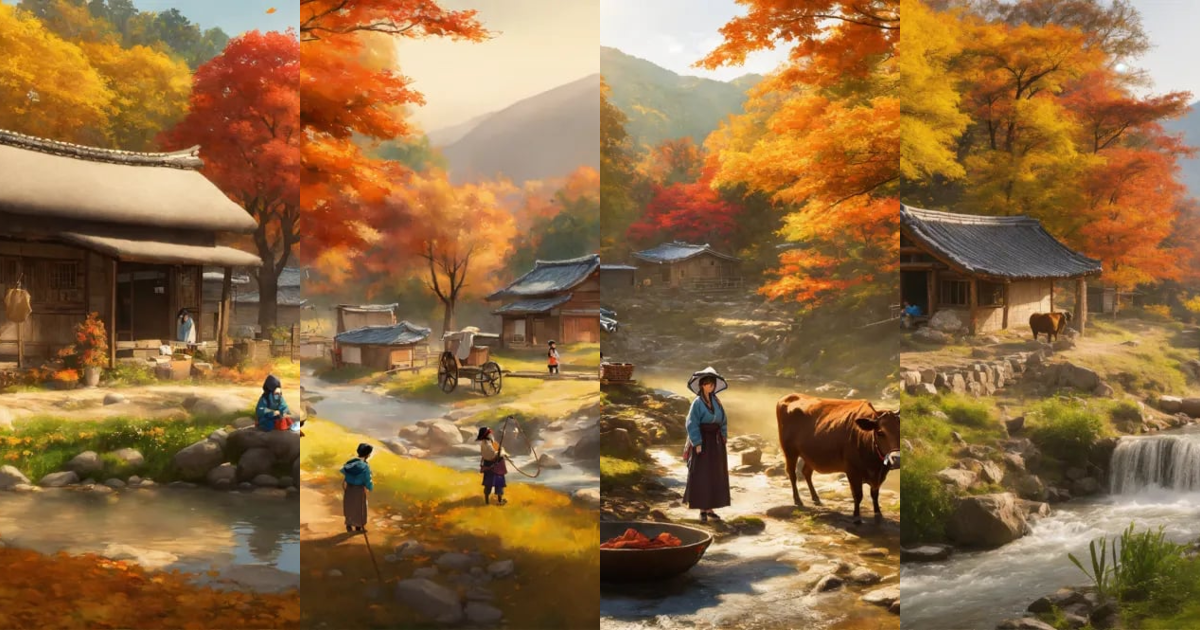 Lexica - Autumn rural scenery in Korea. There is a cabin in the woods ...