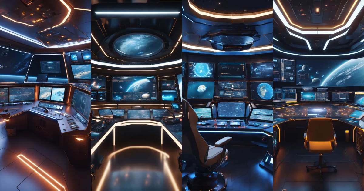 Lexica - View of a luxurious space yacht control center, there is a big ...