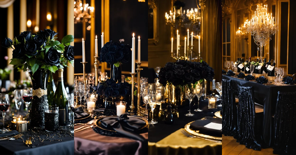 Lexica - A FANCY TABLE WITH BLACK ROSES BLACK CHAMPAGNE BOTTLES BLACK ...