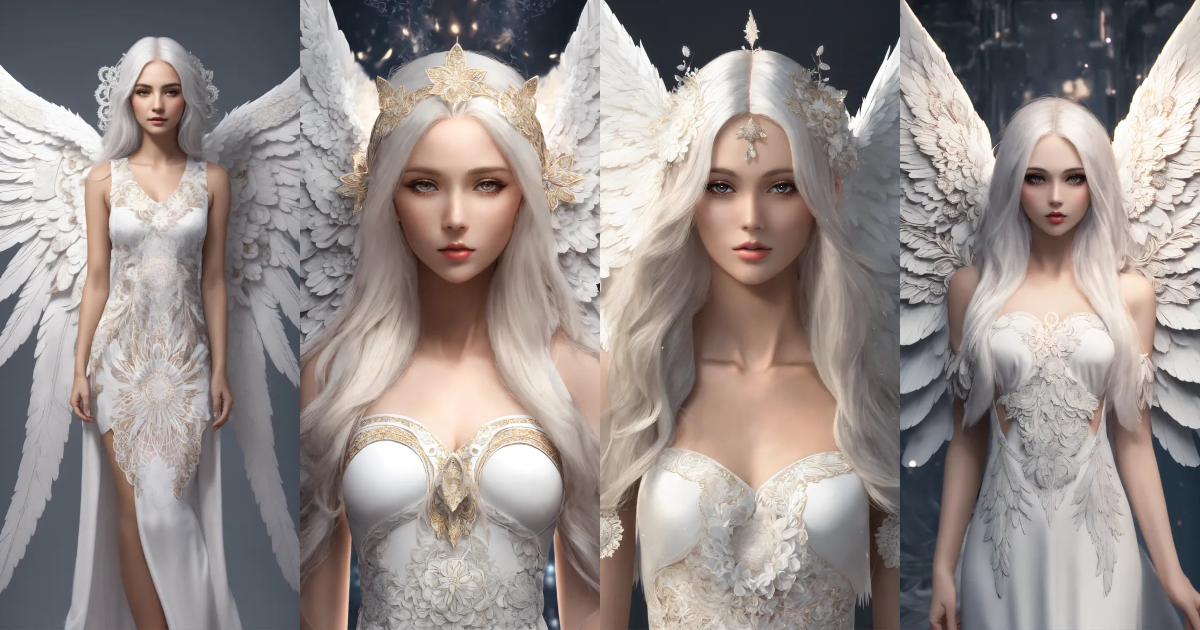 Lexica - Angel girl face with white angel wings, large and detailed 4D ...