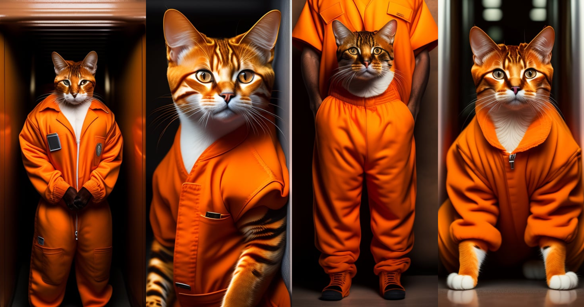 Lexica - A humanoid havana brown cat wearing inmate orange jumpsuit ...
