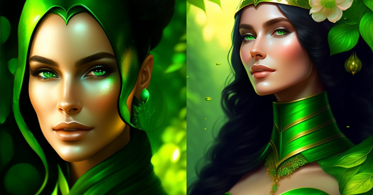Lexica - Portrait of a beautiful woman surrounded by green color ...