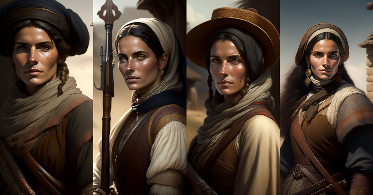 Lexica - Portrait of a spanish peasant woman with an antique musket in ...