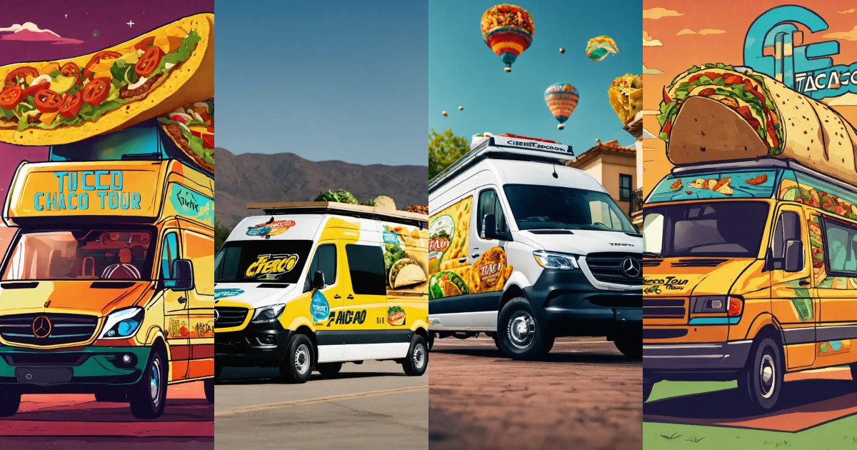 Lexica - An modern sprinter van with a taco on the top logotype, flat ...