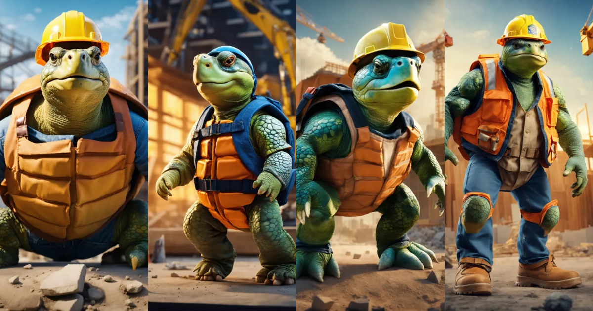 Lexica - Extremely realistic turtle foreman. In jeans. In a shirt. In a ...
