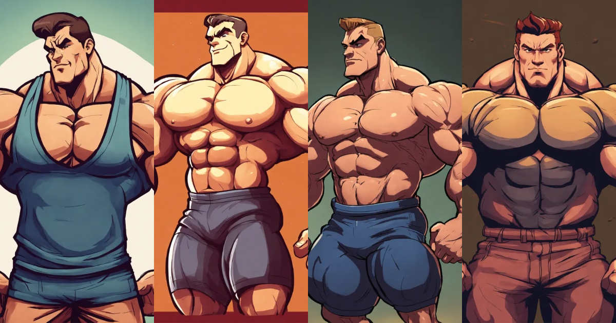 Lexica - A bodybuilder flexing, cartoon animation style