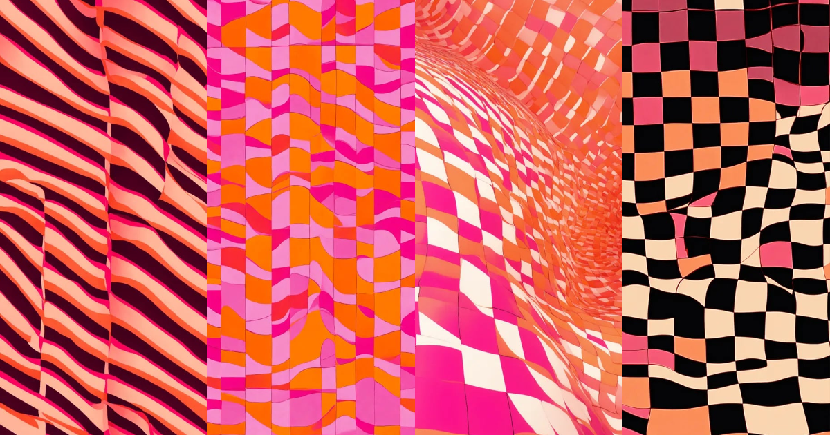 Lexica - Pink and orange large checkerboard geometric pattern, wavy ...