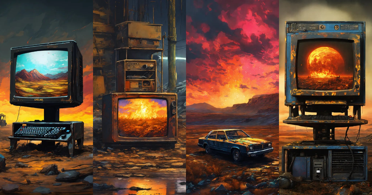 Lexica - Old portrait style computer monitor in a post apocalyptic ...