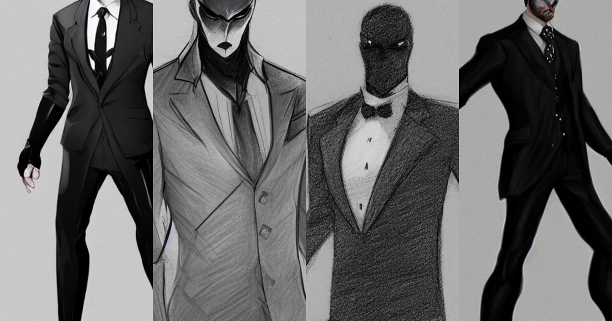 Lexica - A drawing of a man in a black suit, concept art by senior ...