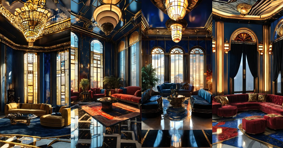 Lexica Beautiful Glam Art Deco giant living room, interior design