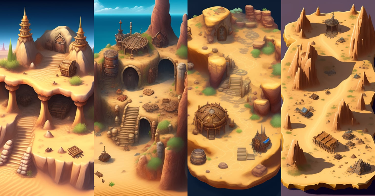 Lexica - An illustrated fantasy map of a small outpost. sand desert ...