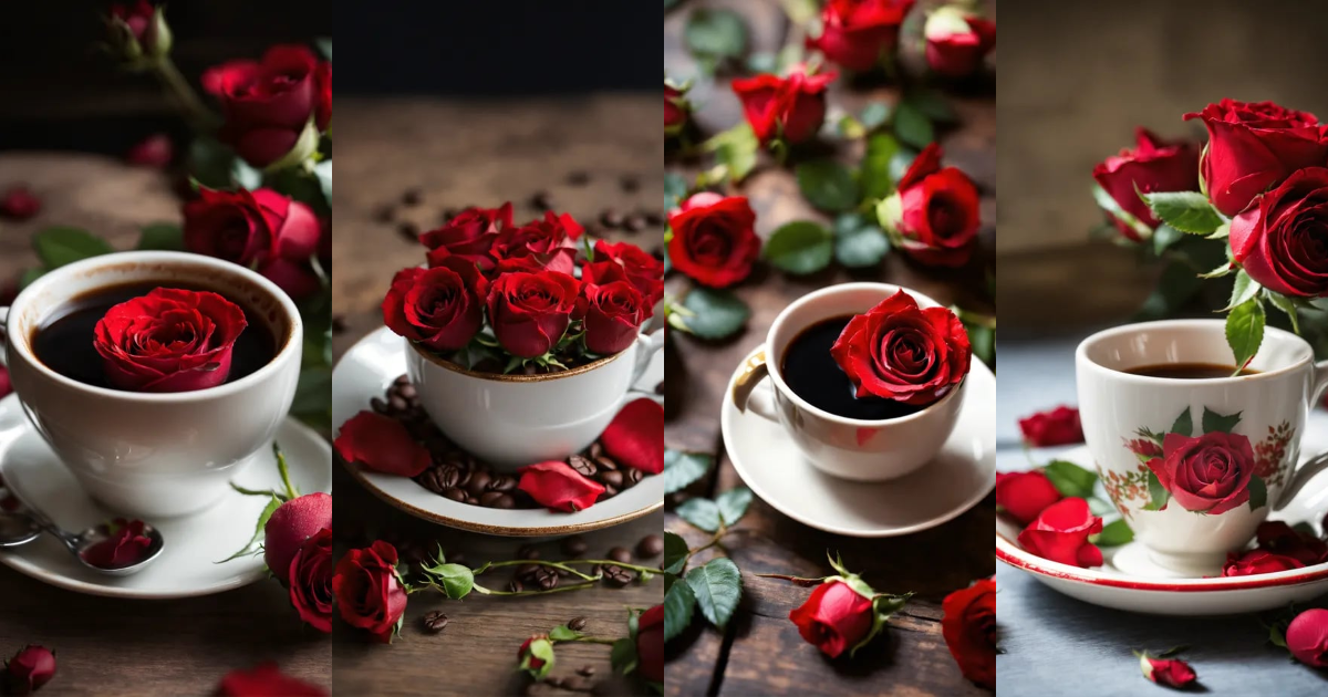 Lexica - Beautiful small empty coffee cup filled with red roses
