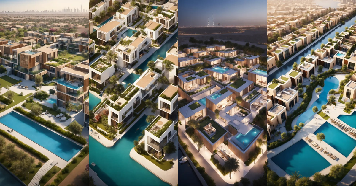 Lexica - Aerial RENDER OF a group of modern houses in Dubai made with ...