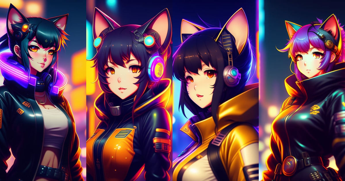 Lexica - A Cute Anime Cyber Ninja Cat Girl in a Retro Future Cyberpunk ...