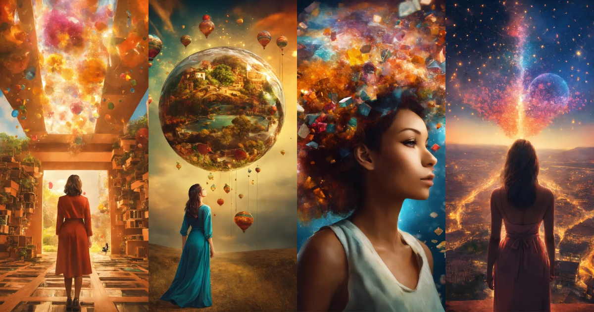 Lexica - A Woman Visualizing the Present Overflowing with Potential