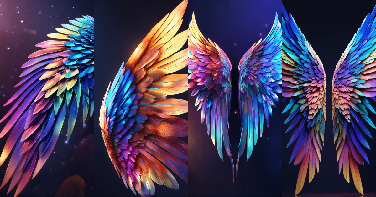 Lexica - Beautiful and perfect small angel wings in iridescent colors ...