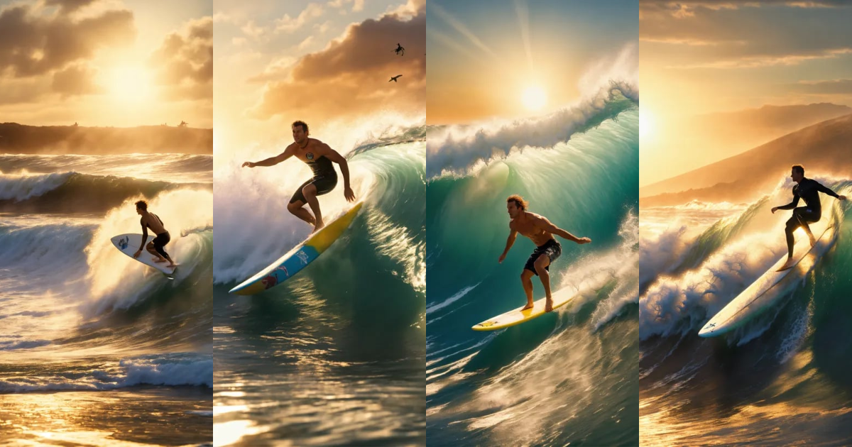 Lexica - A hyperrealistic image of a surfer riding a tsunami. There is ...
