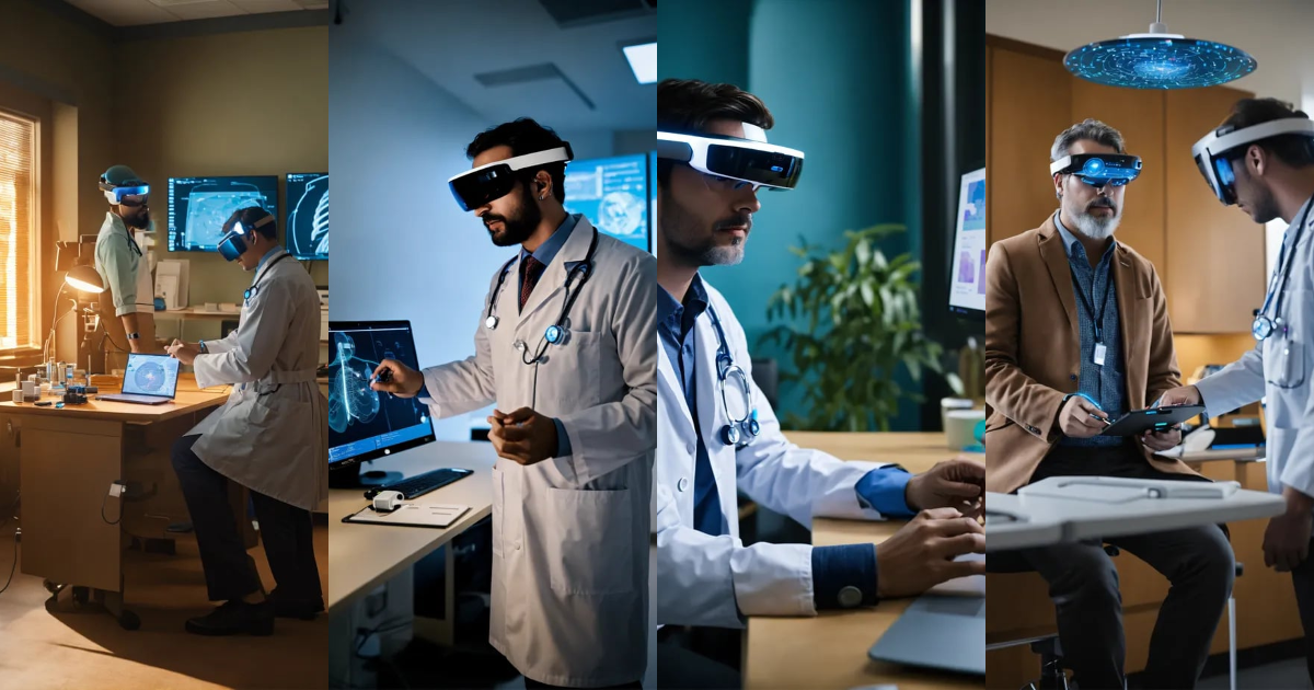 Lexica - A doctor examines a patient in his office with an Hololens. He ...