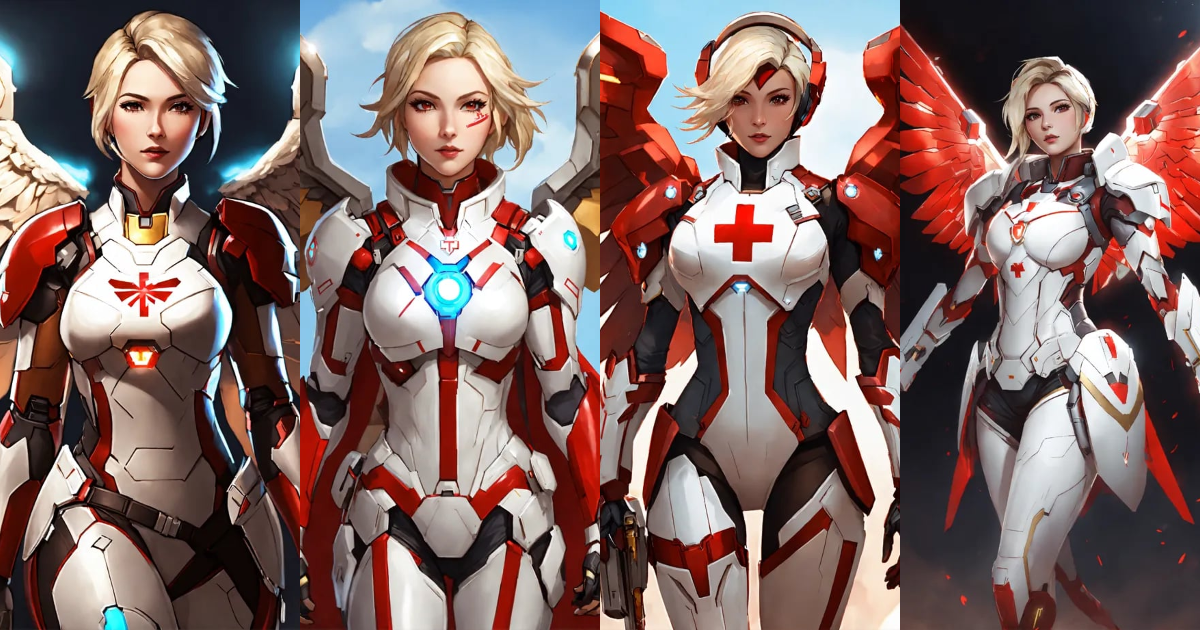 Lexica - Female Mercy Overwatch wearing white Iron Man armor with a red ...