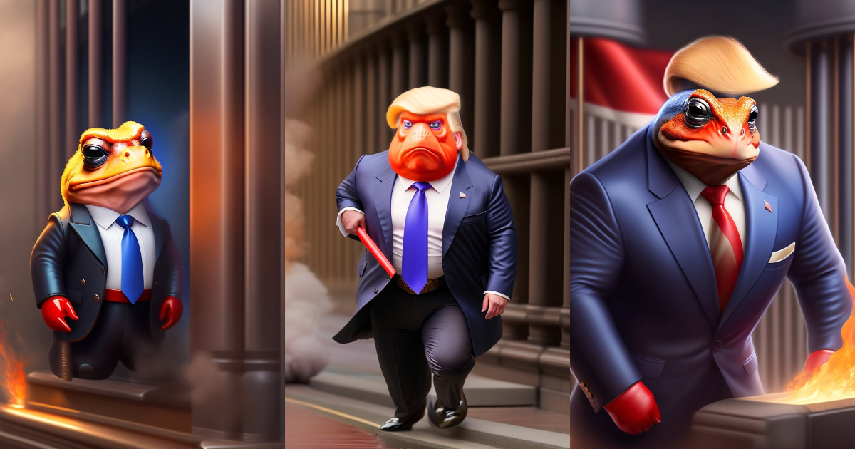 Lexica - A toad as Donald trump in jail that’s smoky and on fire with ...